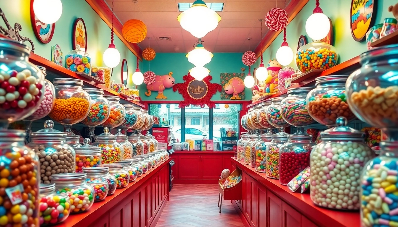 Find delightful candies at this candy store near me, featuring a colorful selection of jars and treats.