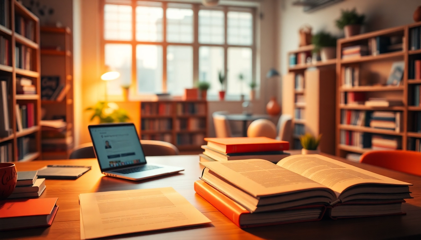 Enhance your Homework Market experience with a vibrant study space featuring books and a laptop.