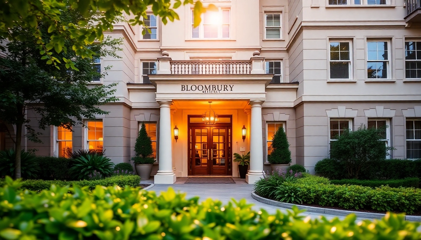 Relax in the vibrant gardens surrounding the Bloomsbury Residences, a perfect blend of luxury and comfort.