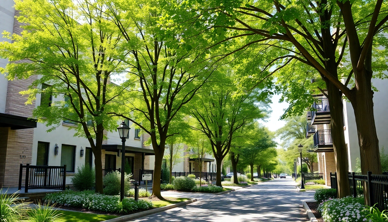 Showcase the vibrant community at Margaret Drive Residence with modern architecture and lush greenery.