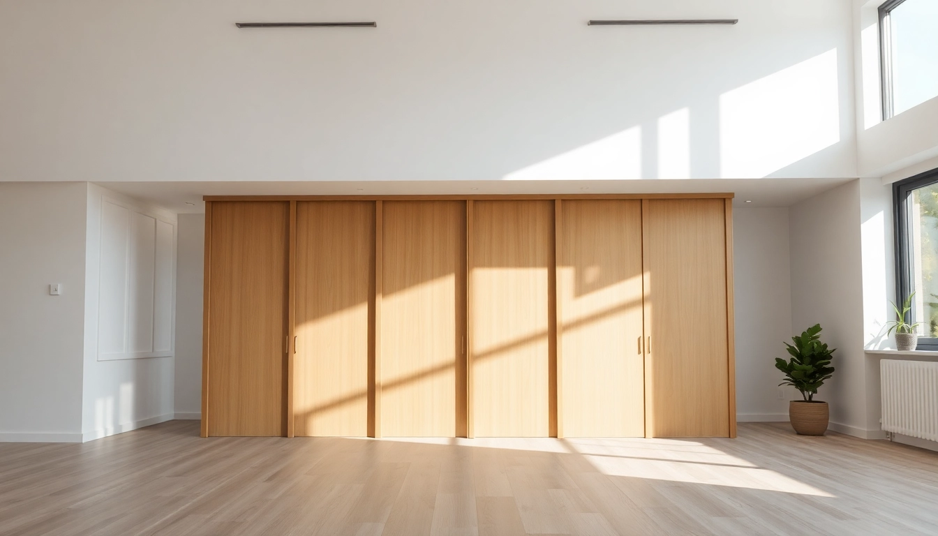 Enhance your space with a sliding partition wall that elegantly divides a room while maintaining an open feel.