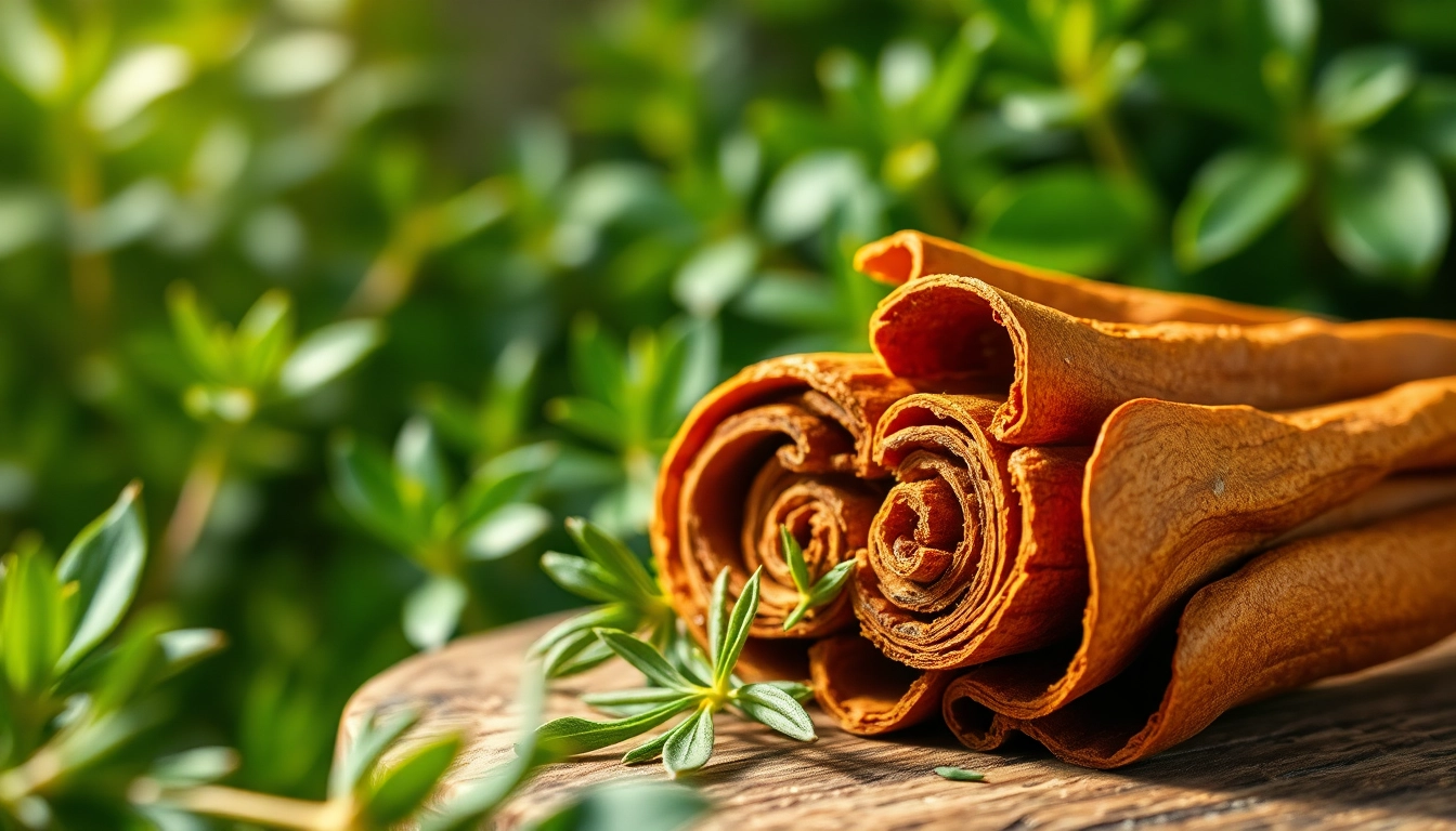 Cinnamon bark in a beautiful arrangement on a rustic wooden table showcasing its rich textures.