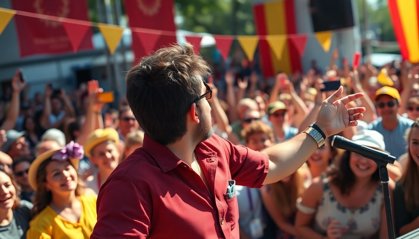 Enhancing Fan Engagement through a musician's vibrant interaction with a lively crowd.