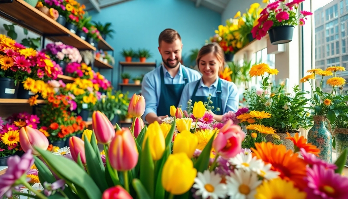 Fountain valley florist creating an exquisite bouquet with diverse fresh flowers.