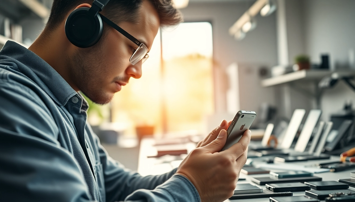 Riparazione iPhone Torino con un tecnico esperto al lavoro su un dispositivo.