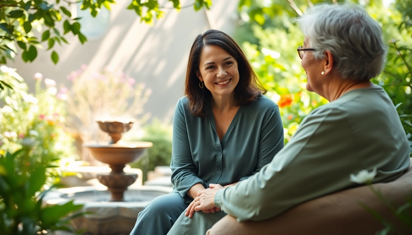 Engaged spiritual life coach UK providing guidance in a serene outdoor setting.
