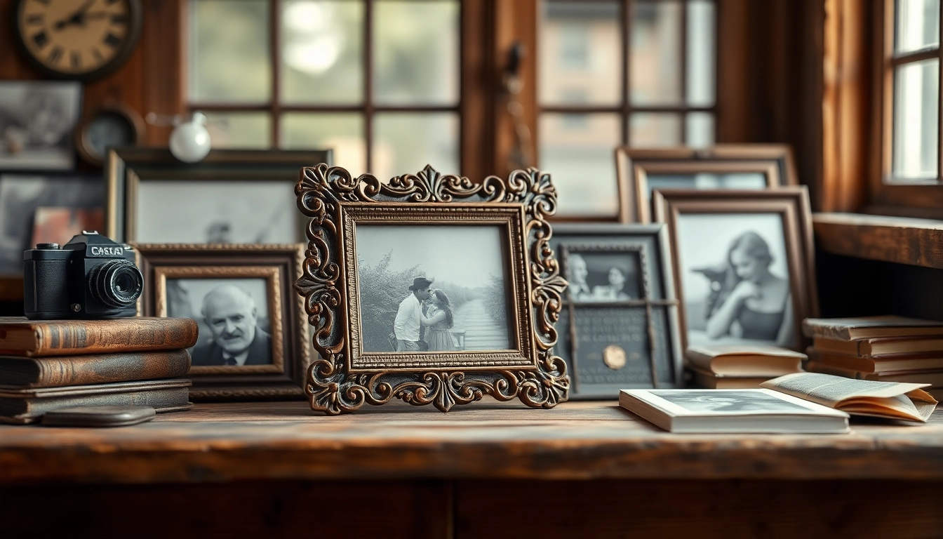 Showcase of vintage frames with intricate designs and textures on display.
