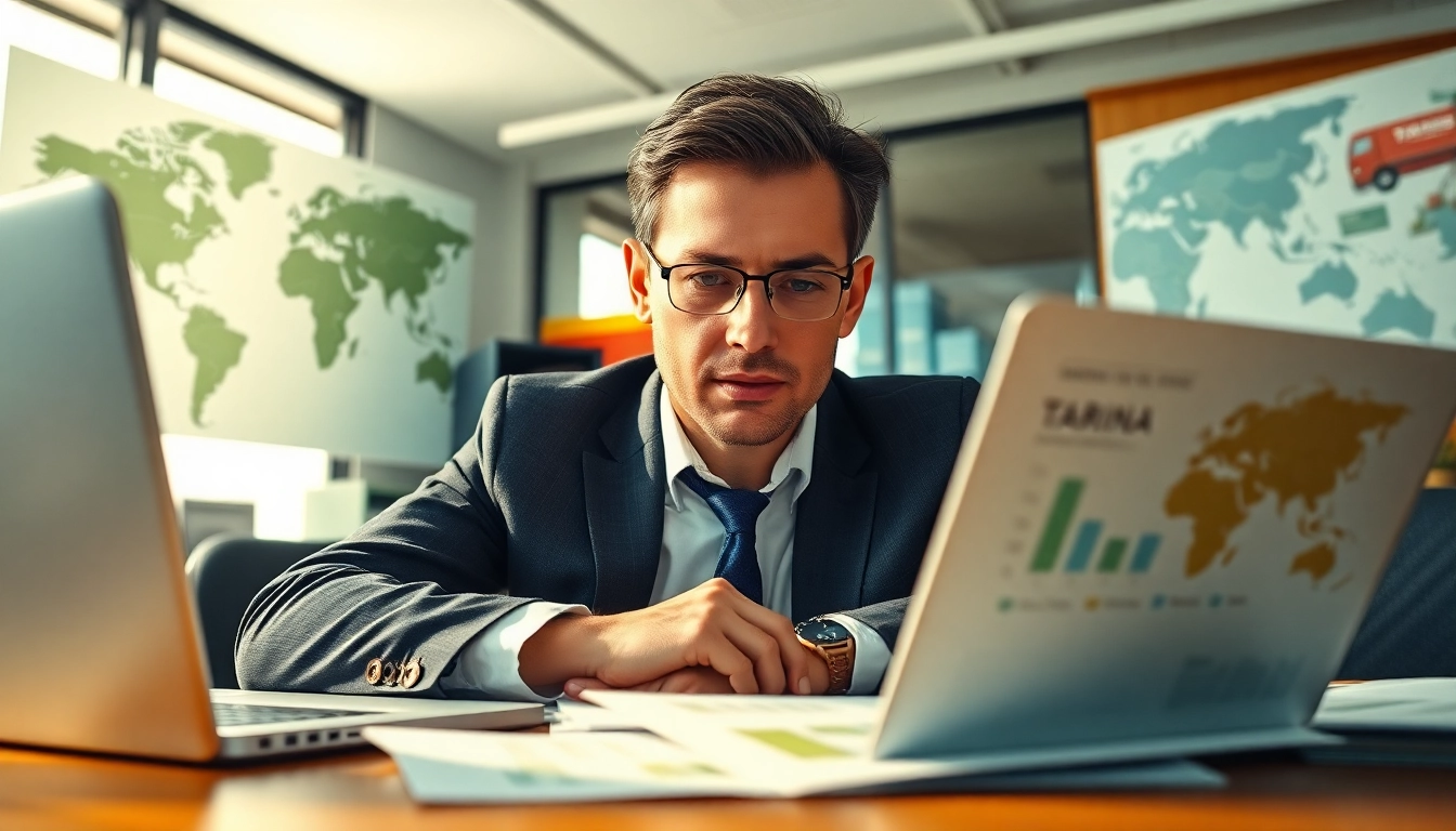 Analyze import tariffs from China with a focused economist at work in a modern office.