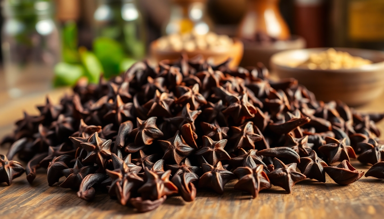 Cloves elegantly arranged to highlight their rich texture and flavor in a warm kitchen setting.