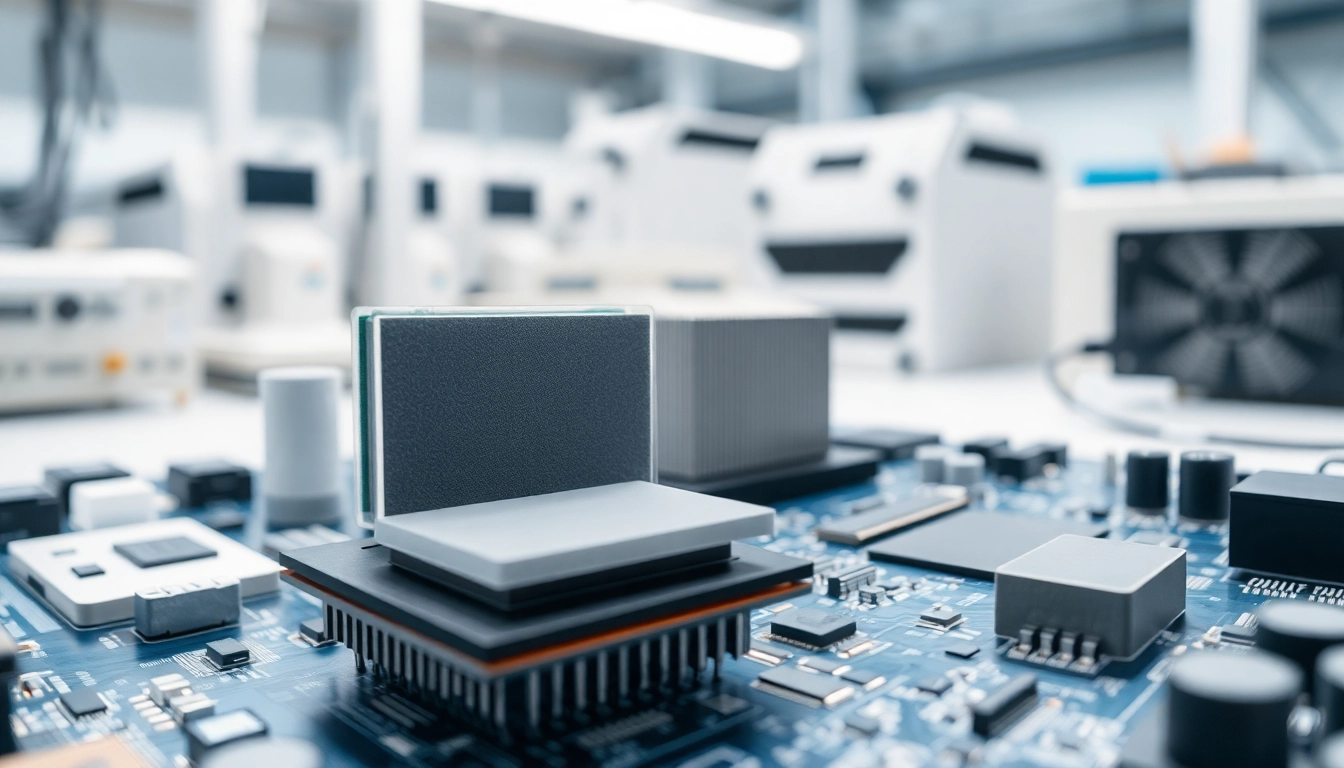 Showcasing thermal management materials applied on a circuit board for effective heat dissipation.