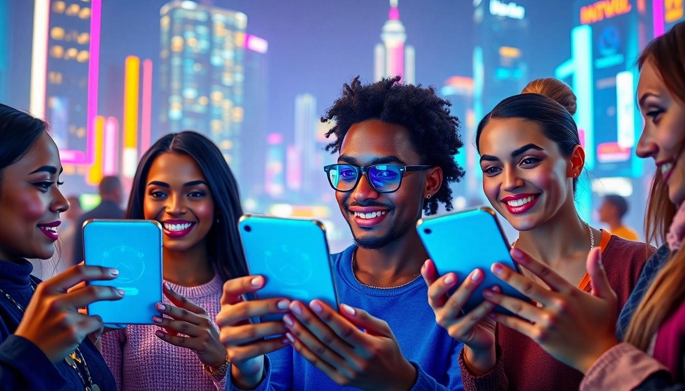 Engaging unfiltered ai chat conversation with diverse participants and futuristic devices.