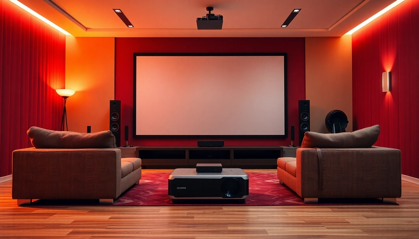 Showcasing a home theater installation near me with elegant seating and advanced audio equipment.