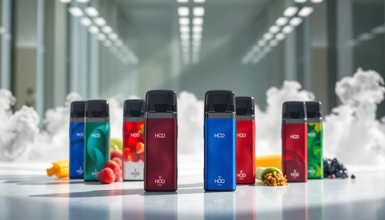 Hqd pods in verschiedenen Geschmacksrichtungen attraktiv angeordnet.