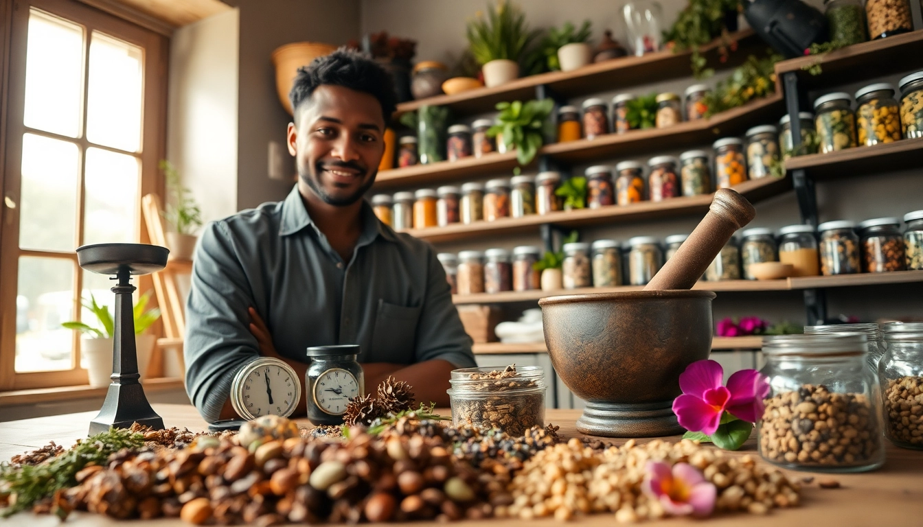 Creating herbal remedies with louban dakar in a traditional workshop.