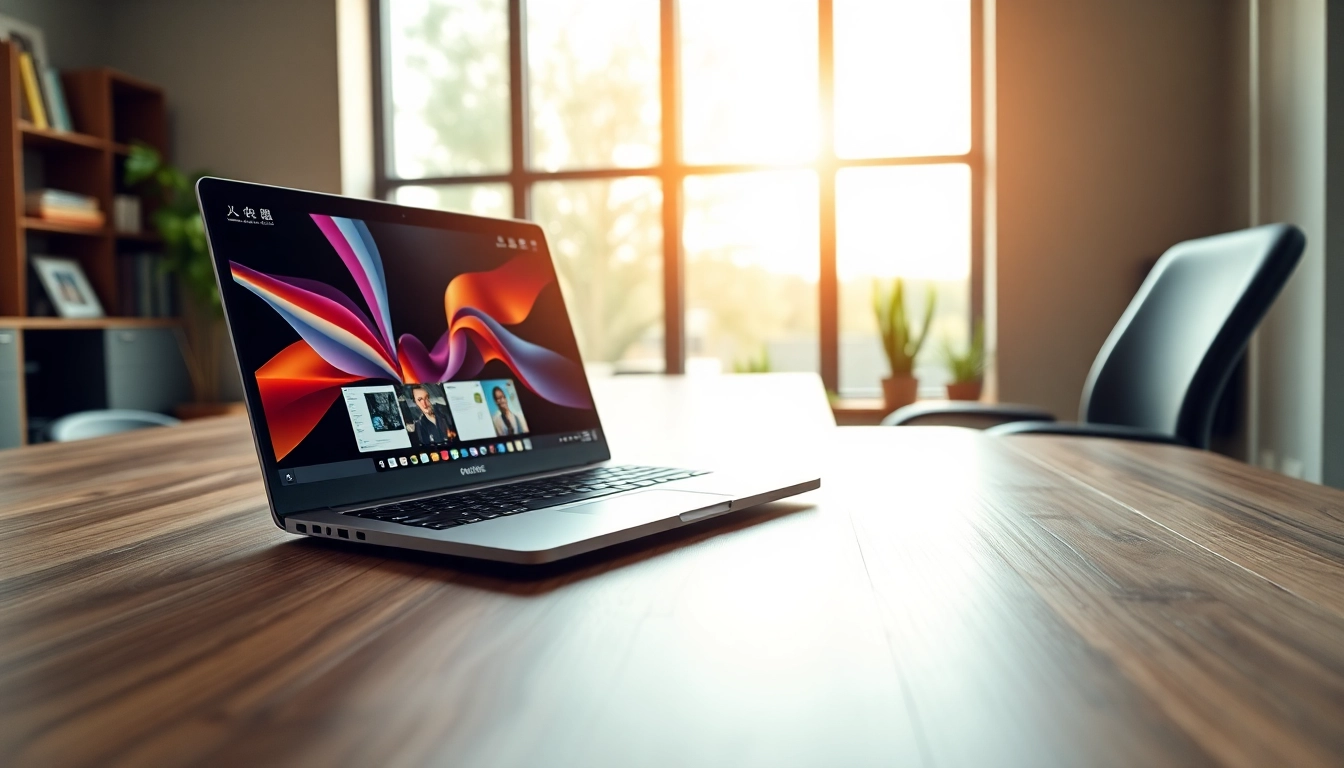 Ανακαινισμένα laptop σε γραφείο με μοντέρνο σχεδιασμό και φυσικό φωτισμό.