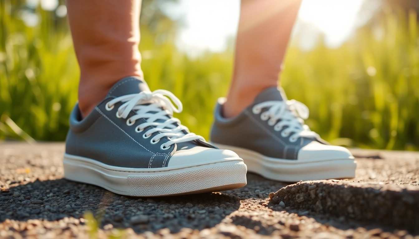 Schuhe mit breiter Zehenbox, bequem präsentiert auf natürlichem Untergrund.