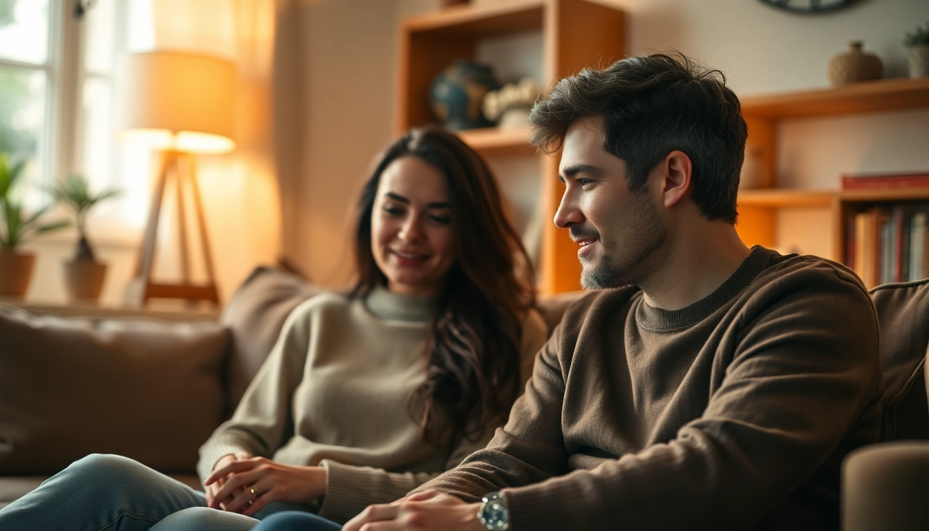 Illustration of two individuals communicating effectively in relationships, capturing their emotions and bond.