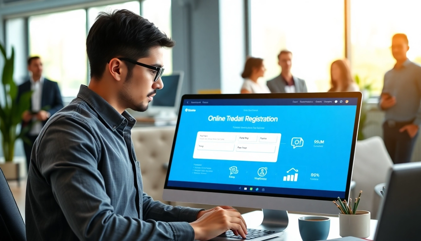 Engaging online trademark registration platform showcased on a computer, emphasizing accessibility and professionalism.
