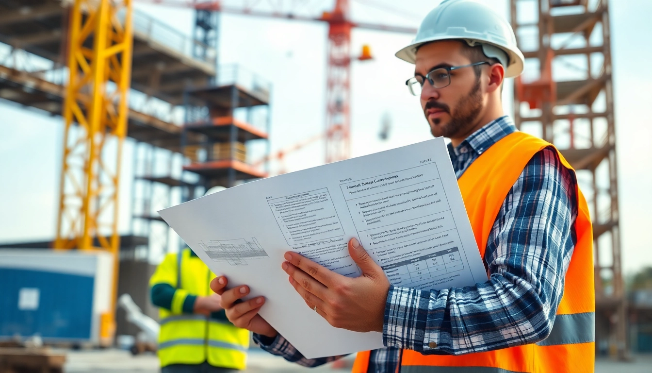 Nvq level 6 construction site management questions and answers pdf illustrated through a construction manager reviewing plans at a site.