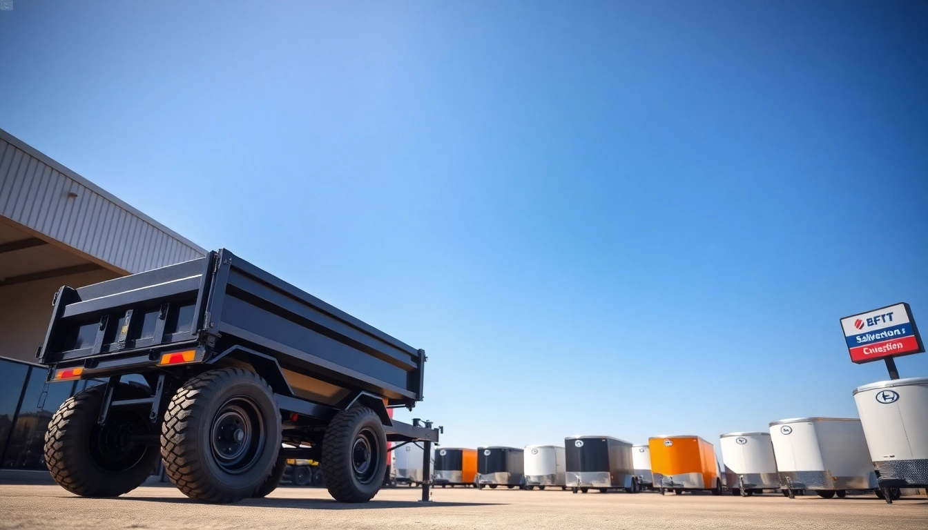 Browse dump trailer for sale near me in a dealership showcasing a variety of high-quality trailers.