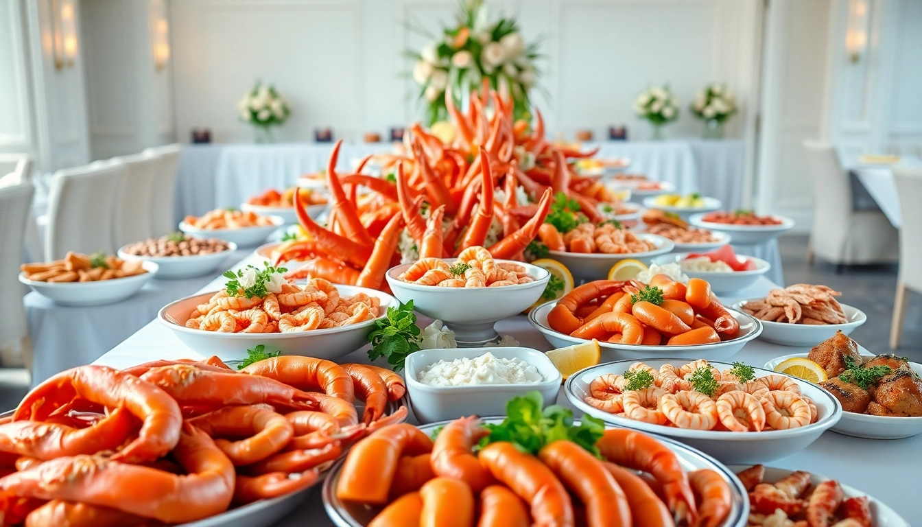 Indulge in seafood buffets near me showcasing a vibrant spread of fresh crab, shrimp, and sushi.
