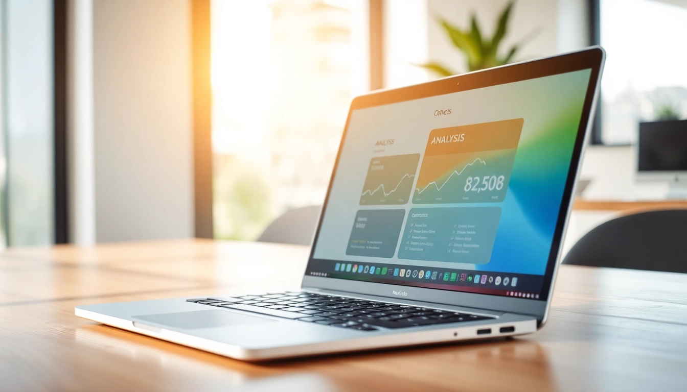 Analyze text with an AI checker tool on a modern laptop in a professional setting.
