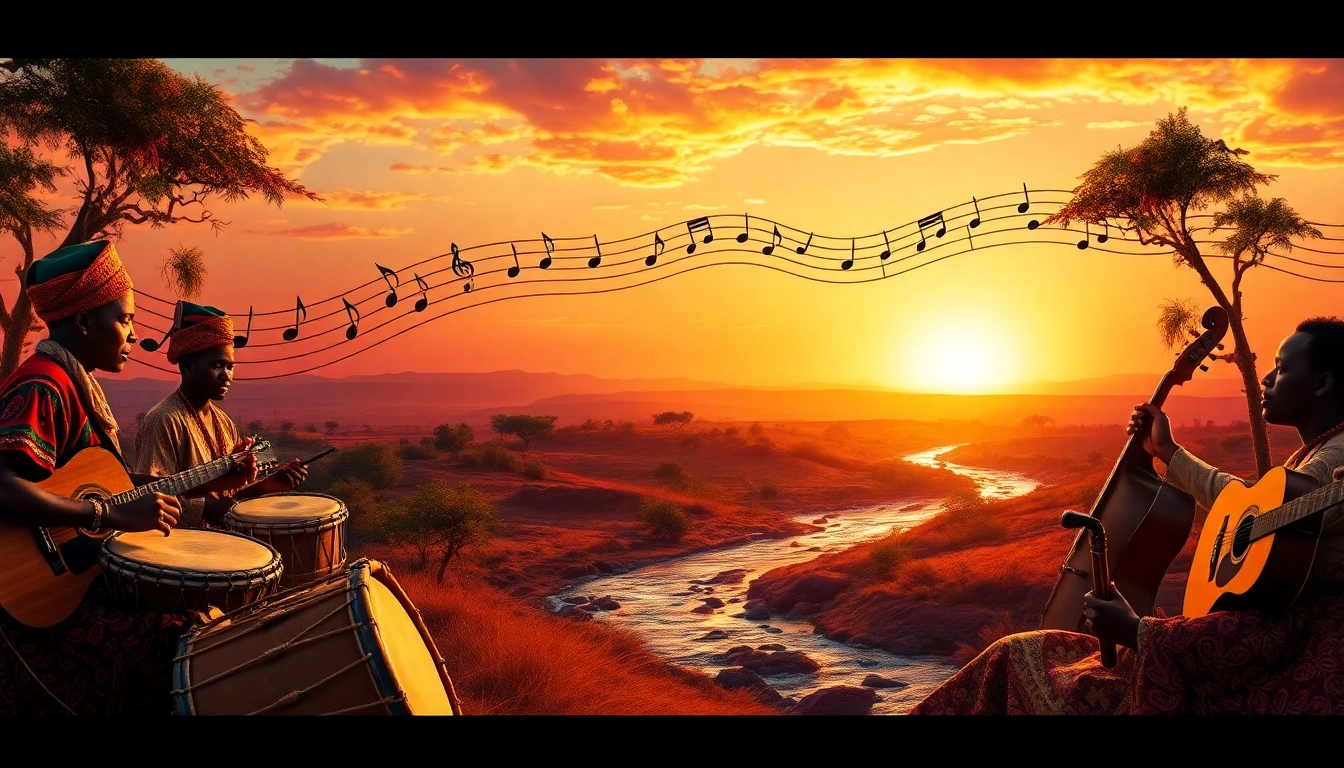 Engaging depiction of African music charts highlighting musical notes amid vibrant culture.