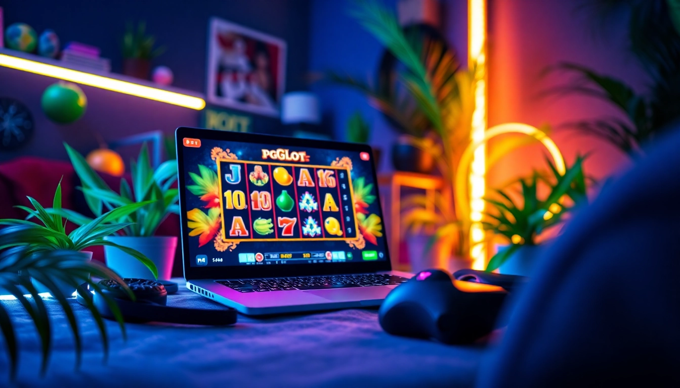 Engaging pgslot gaming setup showcasing colorful online slots and vibrant lighting.