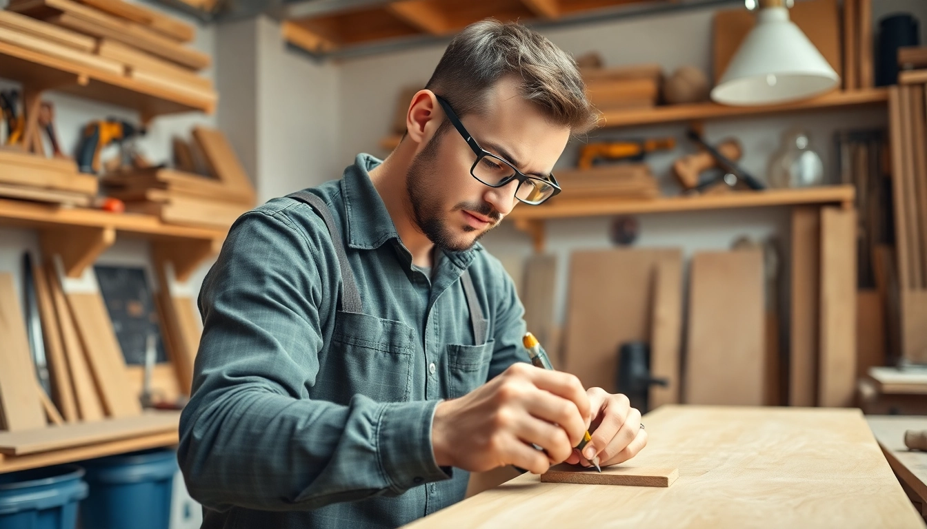 Learn about carpentry apprenticeship near me through a professional carpenter at work in a bright workshop.