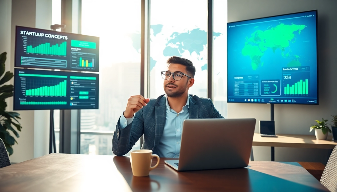 Entrepreneur brainstorming ideas to launchsuccessfulstartup in a modern office setting.