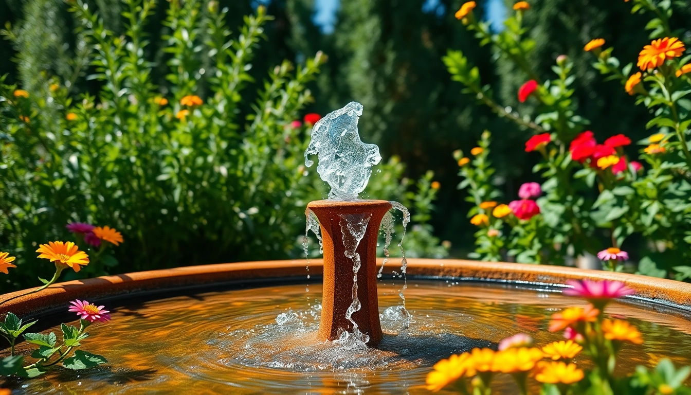 Entdecken Sie den eleganten Cortenstahl Brunnen im Garten mit sanft fließendem Wasser.