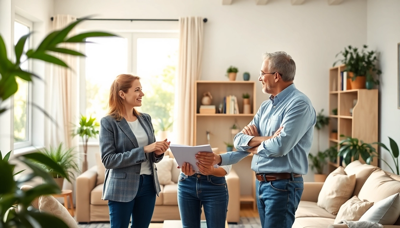 Sell my house fast okc with a professional agent advising a homeowner in a sunny living room.