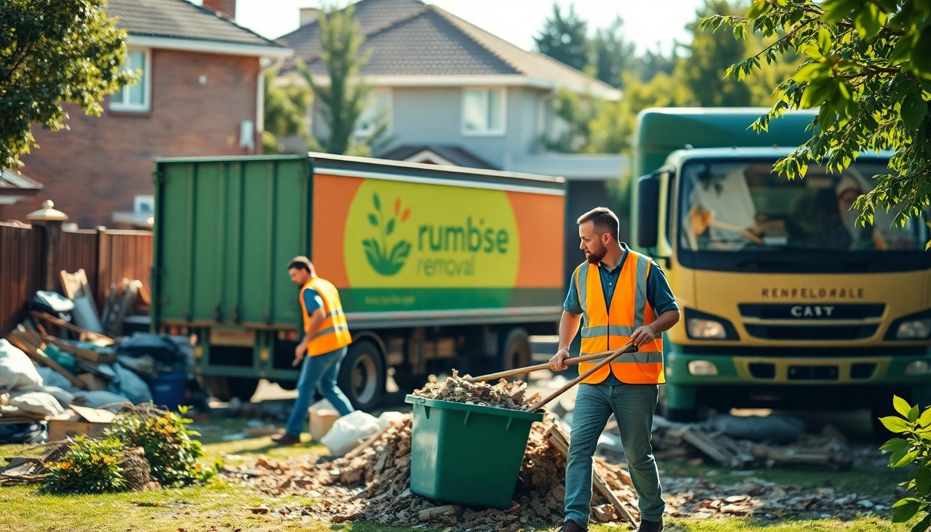 Next Day Rubbish Removal team efficiently clearing debris from a cluttered backyard.