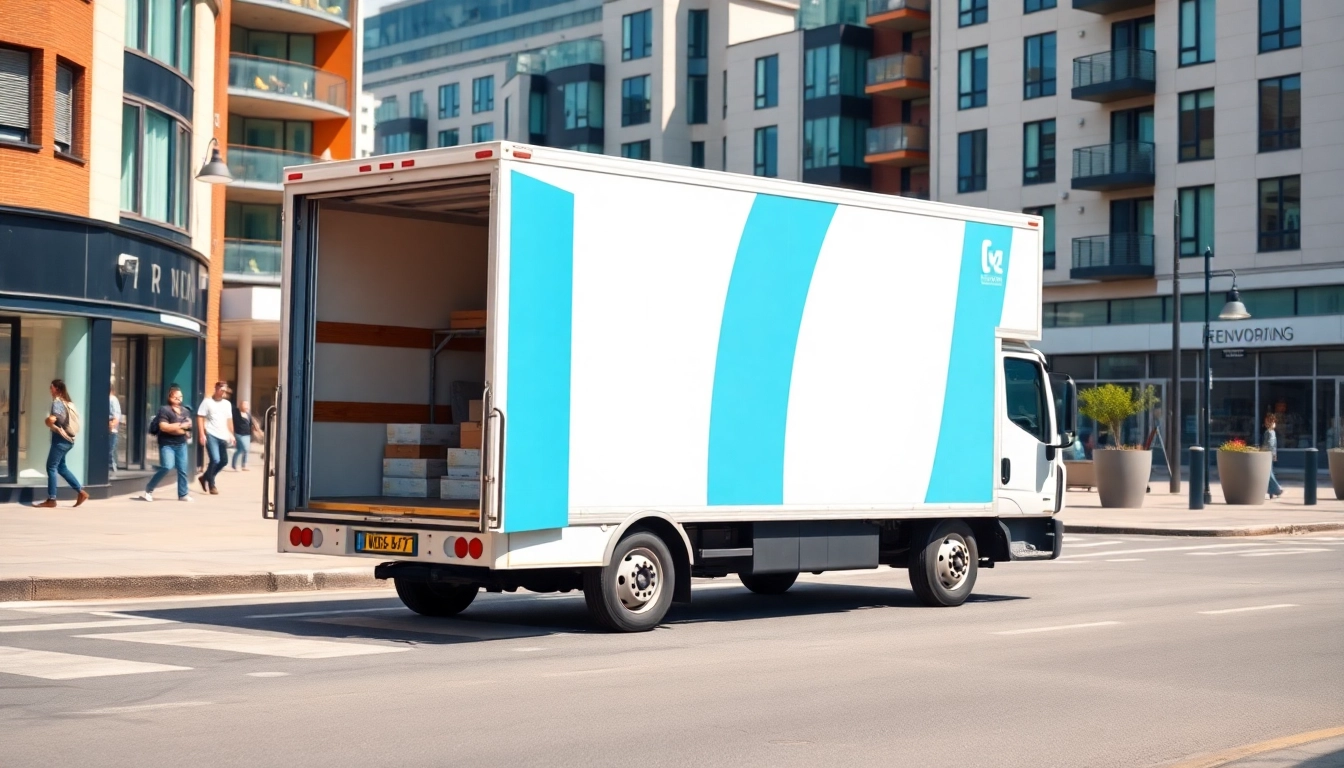 Moving truck from removal companies East London parked on a vibrant street, showcasing efficiency.