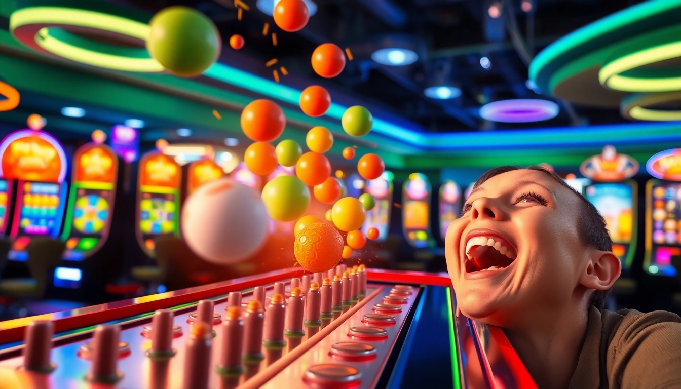 Играйте в Plinko, захватывающая сцена казино с ярким доской и счастливыми игроками.