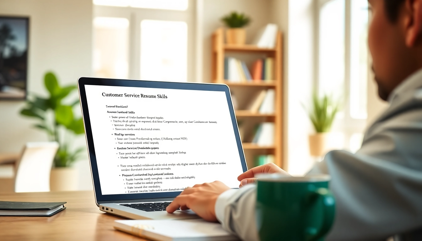 Reviewing customer service resume summary examples in a modern office.