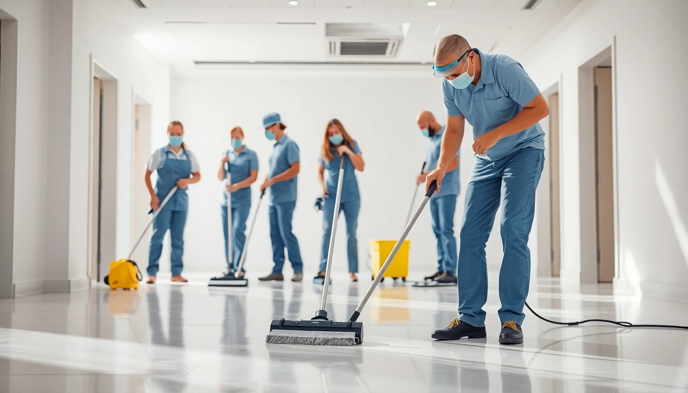 Cleaning team performing a thorough post construction cleaning in a bright and fresh environment.