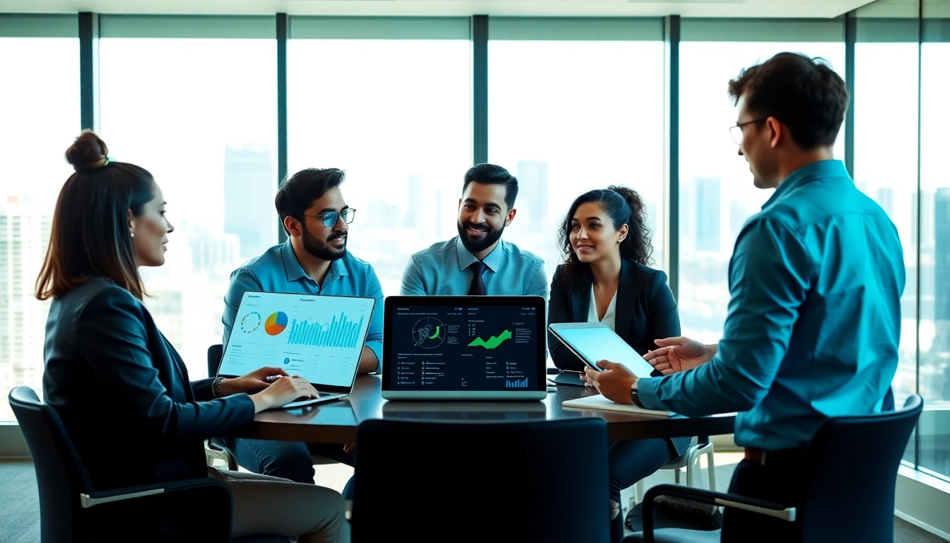 Team conducting ai for competitor analysis in a collaborative office environment.