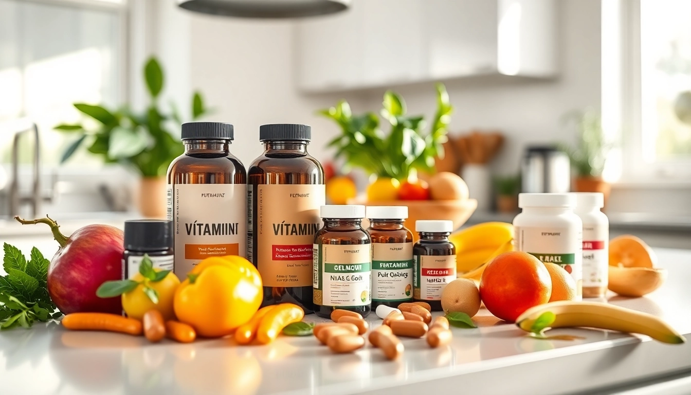 Showcase of nutritional products from https://newimage.world/ highlighting health and wellness in a modern kitchen.