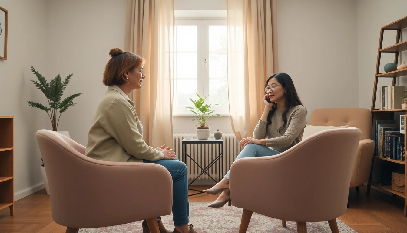 Engaging therapy session focused on healing trauma, showcasing trust and care in a serene setting.