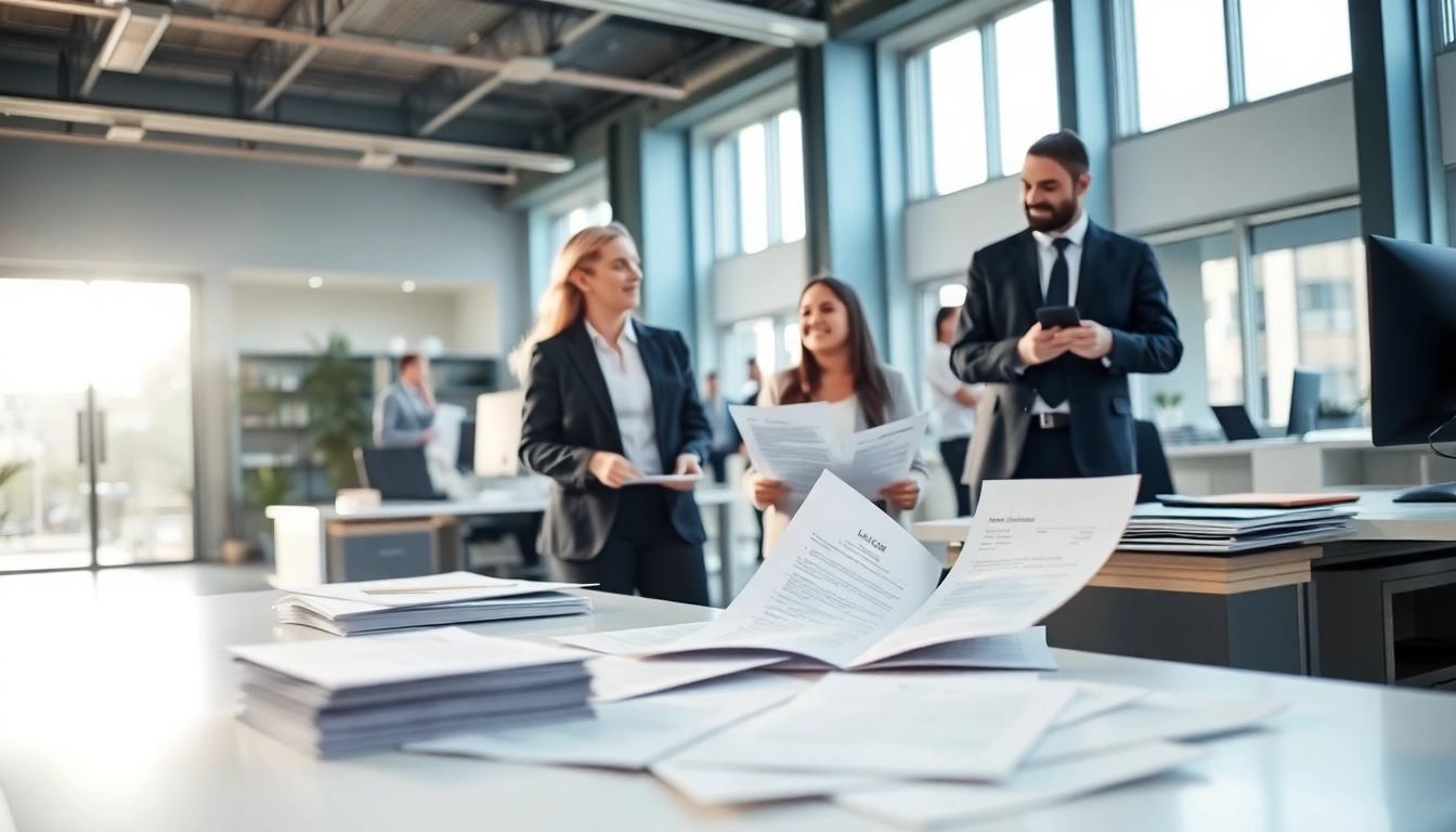 Engaging professional discussing QSM document clearing services with a client in an office