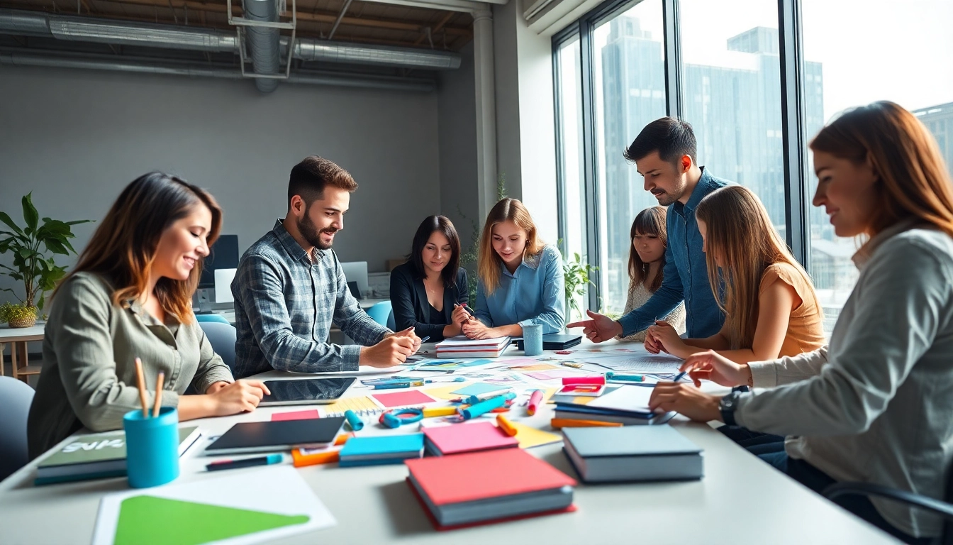 Calgary graphic design company collaborating on creative projects in a vibrant workspace.