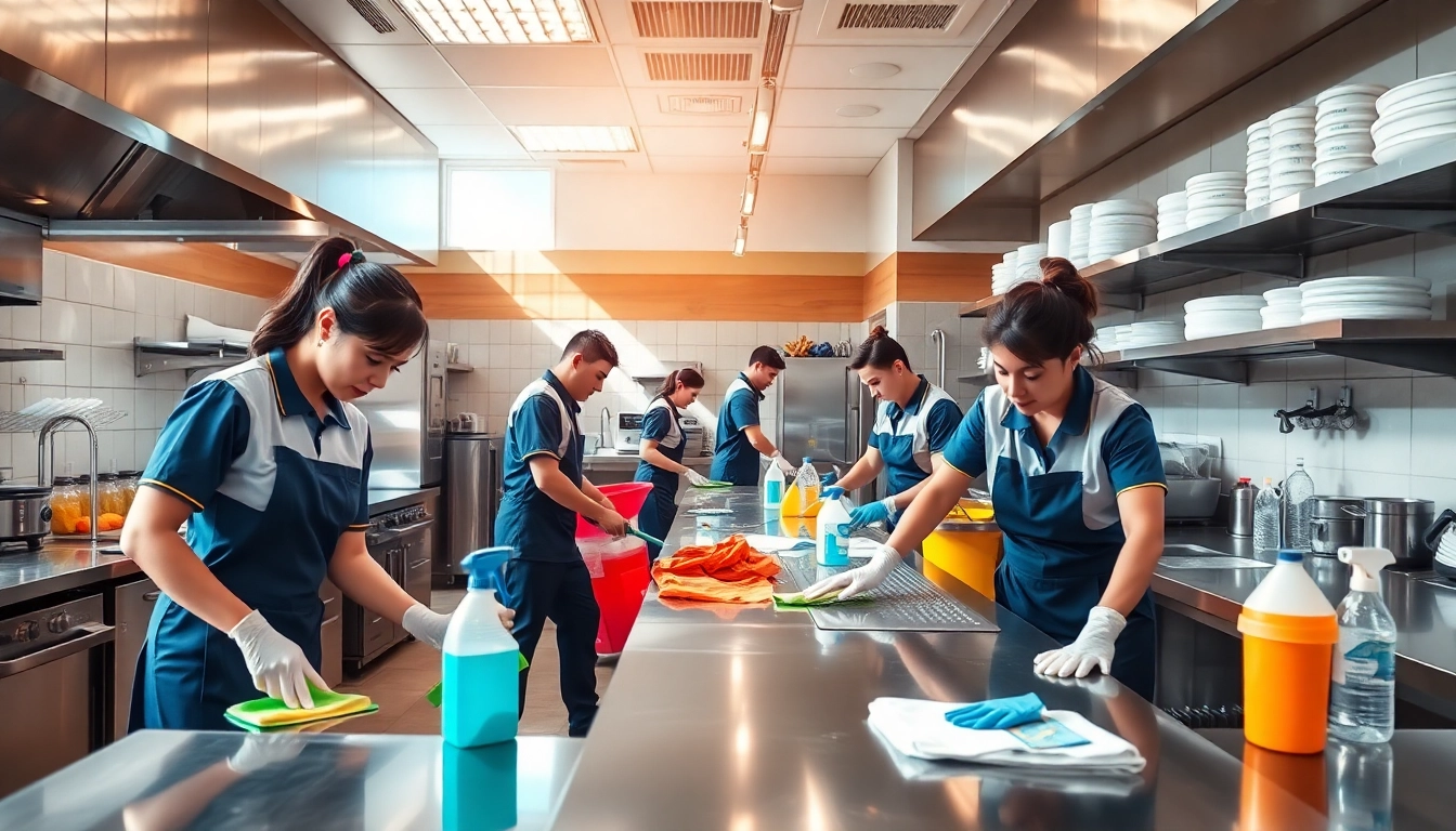 Restaurant Janitorial Cleaning service team effectively maintaining kitchen cleanliness.
