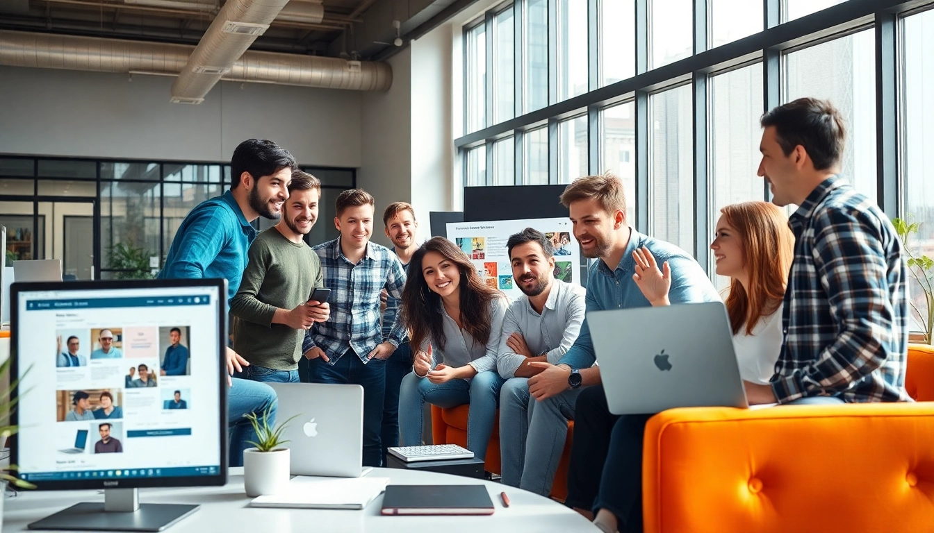 Showcase of a collaborative team at a kansas city web design company brainstorming fresh ideas.