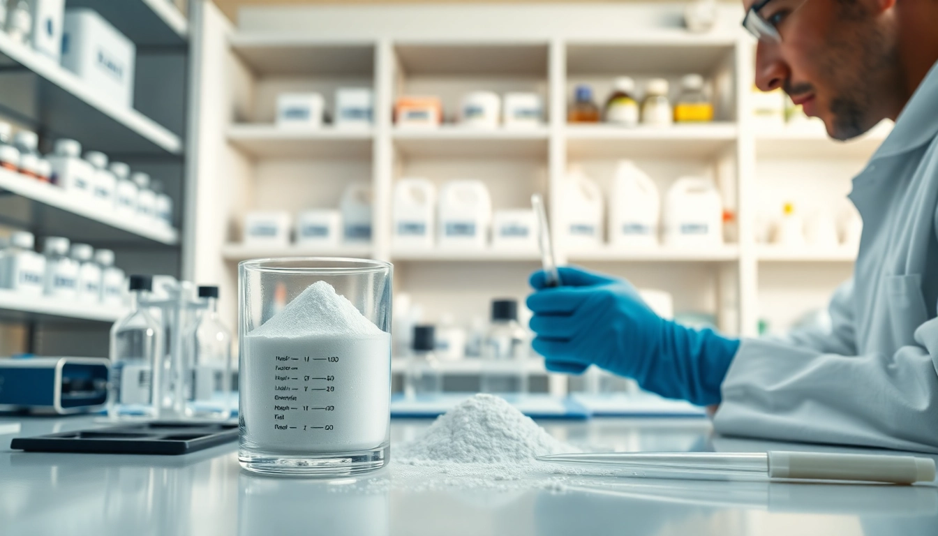 View of Redispersible Emulsion Powder being analyzed by a scientist in a laboratory setting.