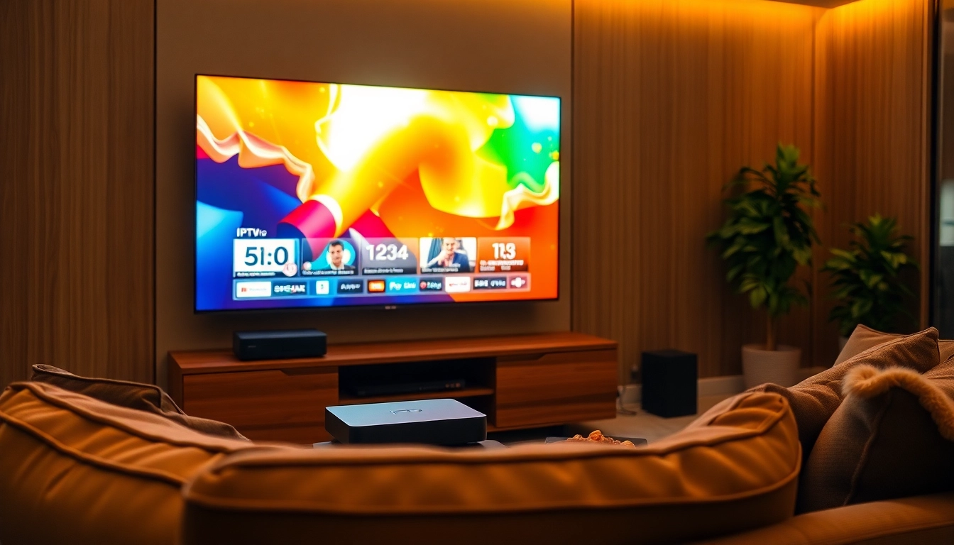 Comprar IPTV en un entorno acogedor de sala de estar con un televisor moderno.